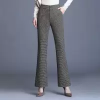 【铂瑟】格子微喇裤女长裤2020年秋季高腰修身显瘦喇叭裤女长裤