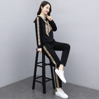 【COMEACROSS】休闲运动套装女2020秋季新款时尚洋气罗马拼格子套装潮