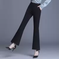 【铂瑟】黑色喇叭裤女秋季高腰百搭时尚开叉微喇裤女长裤