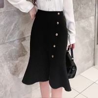 【铂瑟】2020韩版鱼尾裙不规则包臀裙秋冬新款女高腰修身开叉中长款