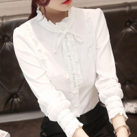 【铂瑟】2020年秋季新款蕾丝衫雪纺衫潮流简约修身显瘦气质长袖短款纯色