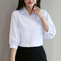 【铂瑟】棉纯色甜美圆领排多扣常规2020年秋季长袖中长款纽扣白色