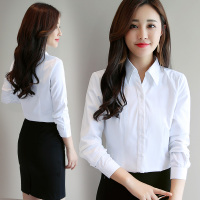 【铂瑟】衬衫纯色棉甜美圆领排多扣长袖绣花白色纽扣直筒