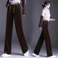 【秀衣记】2020秋季新款时尚减龄金绒阔腿拖地裤