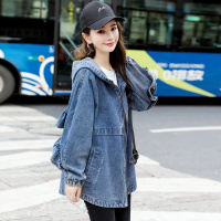 【秀衣记】秋季新款牛仔风衣气质木耳边设计火烈鸟刺绣外套女