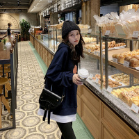 【秀衣记】2020秋装新款加长袖拼接宽松韩版卫衣藏青