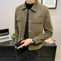 【秀衣记】明线皮衣反绒布水洗夹克黑