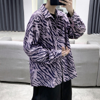 【秀衣记】休闲宽松新款斑马纹条纹长J袖衬衫