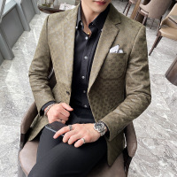 【COMEACROSS】韩版修身单西服休闲男士英伦长袖花西装上衣外套潮