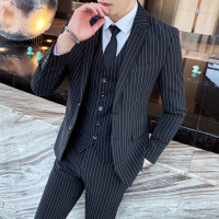 【COMEACROSS】西装外套男单西韩版条纹两粒扣西服商务职业装