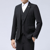 【COMEACROSS】2020新款男商务修身条纹西服套装职业正装宴会礼服三件套