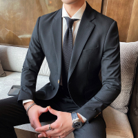 【COMEACROSS】秋季韩版修身长袖西装套装男士英伦两件套西服外套