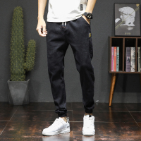 【HY&CO】2020新款男士牛仔酷男腰部抽绳贴标男潮休闲牛仔裤