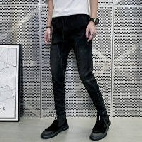 【COMEACROSS】牛仔裤男修身束脚裤小脚休闲牛仔长裤男微垮哈伦