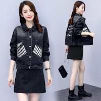 【铂瑟】口袋刺绣珠片原宿牛仔短秋季新款女韩版宽松ins上衣潮