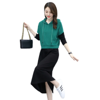 【铂瑟】套裙女2020年秋季新款女装时尚卫衣外套撞色连衣裙两件套