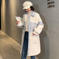 【秀衣记】2020年秋冬季自主图长款条纹拼接韩版