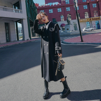 【秀衣记】2020韩版学院风刺绣针织双面呢大衣女