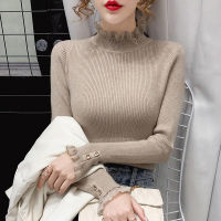 【秀衣记】加厚高领欧根纱拼接针织衫包芯纱纽扣保暖紧身打底衫百搭内搭毛衣