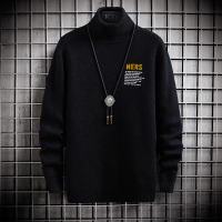 【秀衣记】秋翻领毛线衣青年修身休闲潮纯色针织衫男半高领毛衣外套