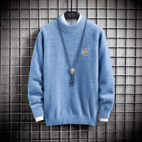 【秀衣记】秋黑网格毛线衣青年修身休闲潮纯色针织衫男条纹毛衣外套