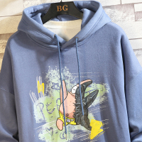 【秀衣记】秋季男装日系大码男士套头连帽卫衣蓝色