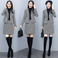 【铂瑟】2020秋冬新款气质千鸟格两件套套裙