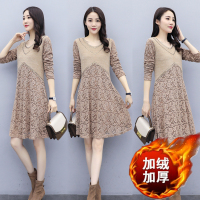 【铂瑟】加厚黑色杏色连衣裙女2020秋秋新款蕾丝棉麻针织亮片