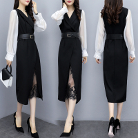 【铂瑟】2020秋OL白领小资职业女人气质连衣裙送打底蕾丝短裙送腰带