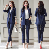 【铂瑟】条纹五分袖九分裤西装年时尚西装两件套