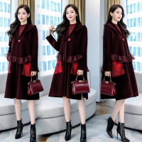 【铂瑟】时尚毛呢外套女2020冬季欧根纱拼接呢子大衣中长款外套毛呢