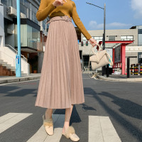 【COMEACROSS】秋冬呢子百褶半身裙高腰显瘦时尚a字裙中长款垂感气质裙