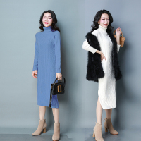 【COMEACROSS】新款冬季打底裙针织衫裙子纯色加厚包芯纱女装中长款连衣裙