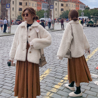 【COMEACROSS】女装韩版新款扣带羊羔毛外套女羊羔绒纯色长袖加厚冬季保暖