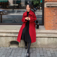 【COMEACROSS】2020冬季新款复古赫本风中长款过膝本命年毛呢外套女