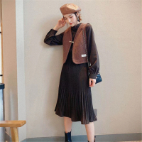 【COMEACROSS】2020秋复古貂绒马甲上衣连衣裙