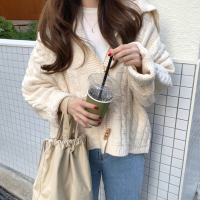 【COMEACROSS】2020秋季新款韩版chic学院风粗毛线针织开衫毛衣女海军领外套上衣