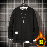 【COMEACROSS】加绒加厚卫衣男圆领套头假两件宽松外套