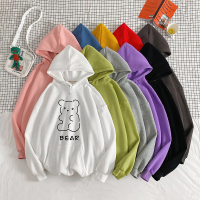 【COMEACROSS】秋冬中性小熊印花大码帅气连帽卫衣男