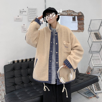【COMEACROSS】复古文艺百搭格子羊羔绒外套男女情侣韩版拼接ins港风夹克