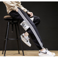 【COMEACROSS】秋季2020新款日系运动男裤大码印花拼接宽松长裤潮