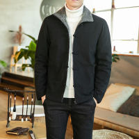 【铂瑟】风男装加绒加厚夹克男复古大码棉麻盘扣羊羔毛外套