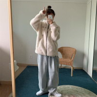 【秀衣记】冬韩百搭毛绒加厚内里保暖拉链登山服连帽飞行外套
