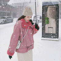【秀衣记】高点击圣诞款玫瑰紫粉皮毛一体外套