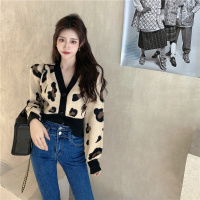 【秀衣记】2020秋季新款韩版宽松慵懒风百搭显瘦休闲豹纹针织v领开衫外套