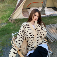 【秀衣记】2020秋冬新款洋气宽松复古豹纹印花羊毛针织开衫外套女