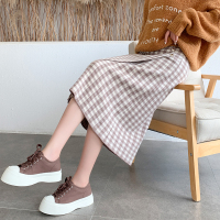 【秀衣记】2020格子针织半身裙秋冬女中长加厚高腰仿毛呢开叉包臀裙