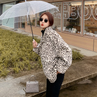 【HY&CO】20新款豹纹宽松羊羔毛显瘦短风衣白色