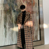 【COMEACROSS】秋冬季重磅自制复古格子中长款过膝加厚外套