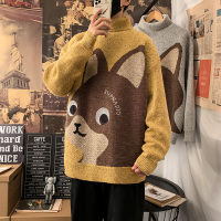 【COMEACROSS】秋冬装新款高领提花宽松情侣青少年套头毛衣印花小狗